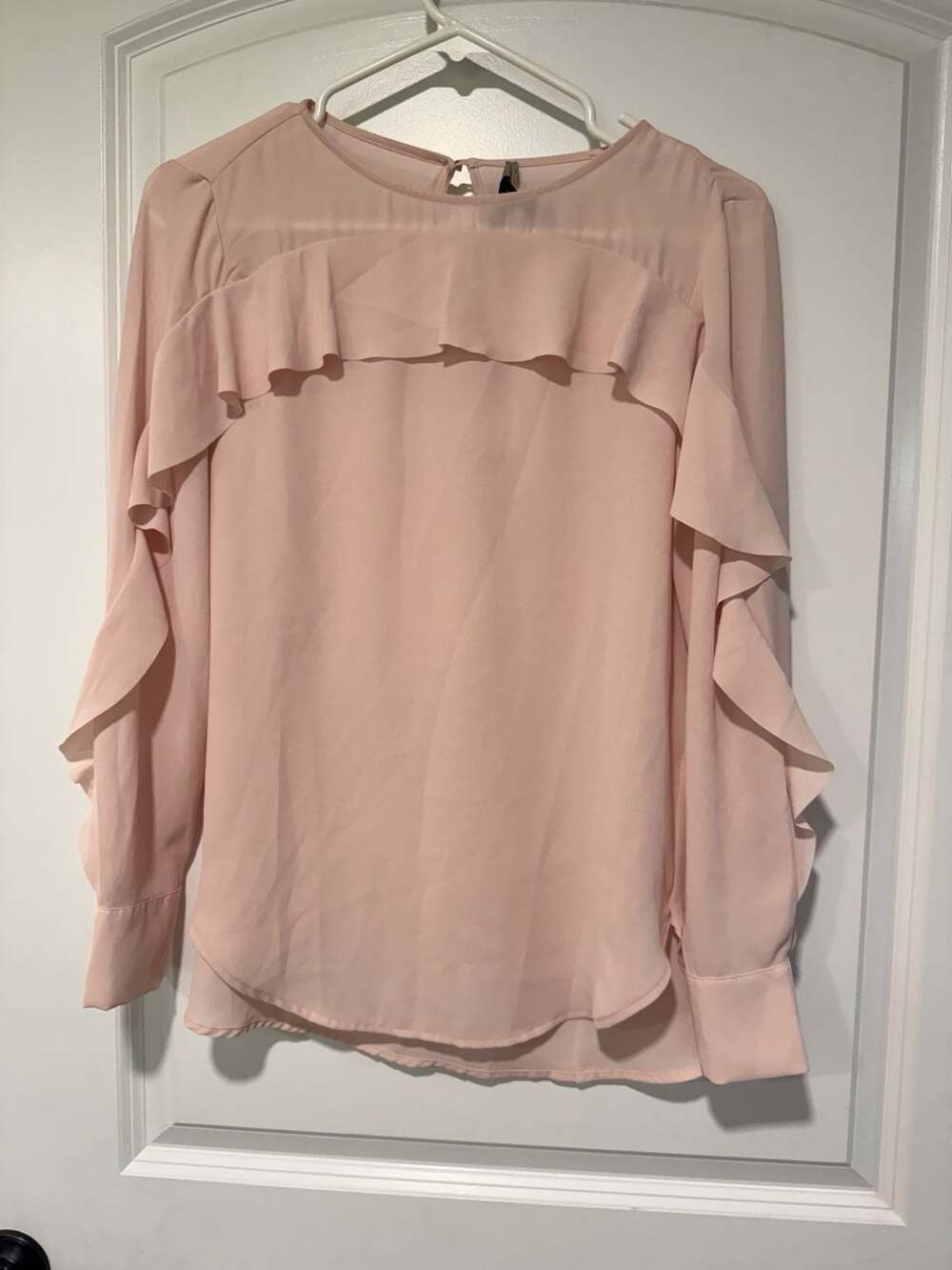 Banana Republic Pink Ruffle Blouse Romantic Coquette Workwear Petite XS
